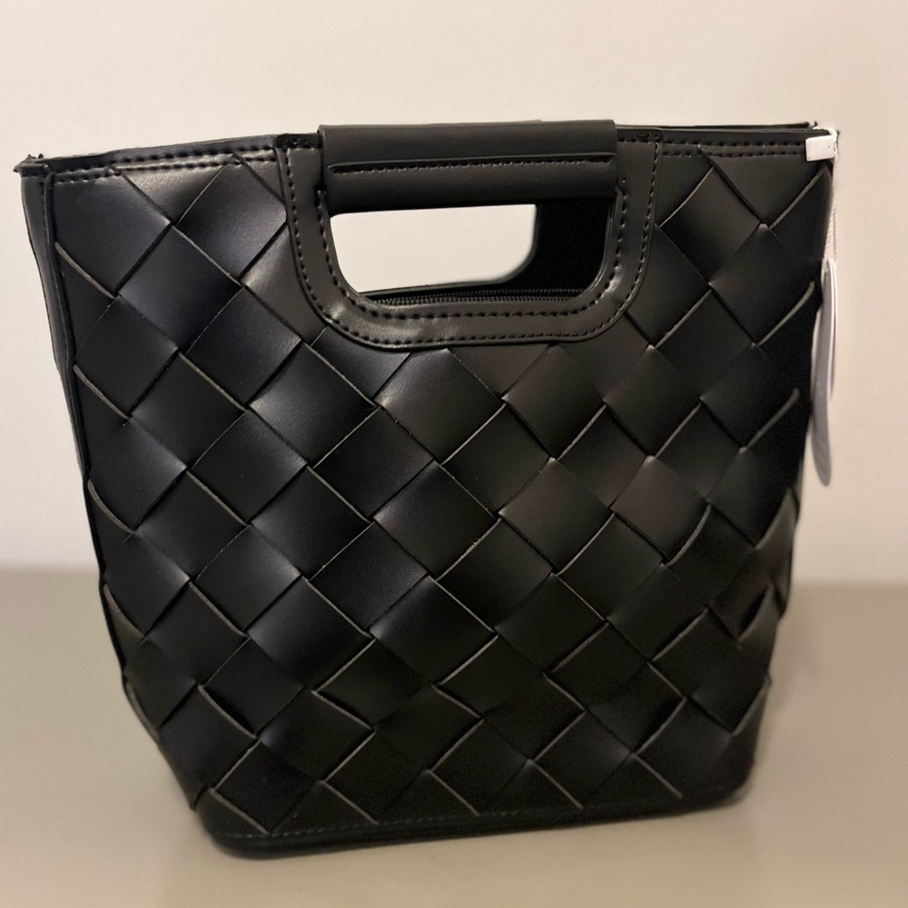 Black - Woven Top Handle Bag NWT